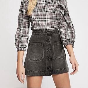 Free People Dark Gray Button-Front Midi Skirt we are the people NWT